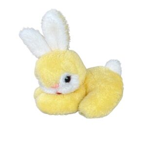 Vintage Yellow Bunny Plush Stuffed Animal Pink Nose Red Mouth Whiskers 6” GUC
